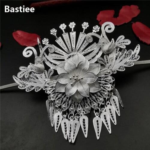 Bastiee 999 Sterling Silver Hair Stick Hmong Festival Dress Hair Accessories For Women Miao Handmade Hairpin Luxury Jewelry