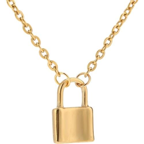 1pcs 316L Stainless Steel Gold Color Small Lock Pendant Necklace Chains Wholesale for Women Men DIY Jewerly Making