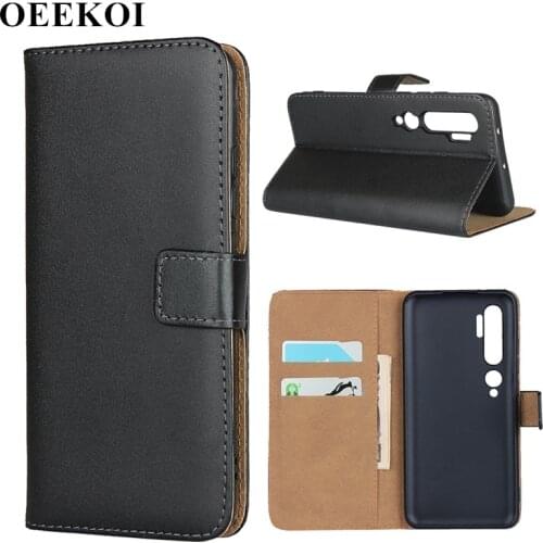 OEEKOI Genuine Leather Wallet Flip Cover Case for Xiaomi Mi CC9 Pro with Card Slots Holder