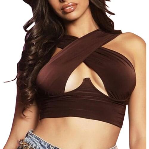 Hirigin New Fashion Womens Criss Cross Hollow Out Tank Tops Sexy Sleeveless Solid Color Cutout Front Crop Short Tops Shirt