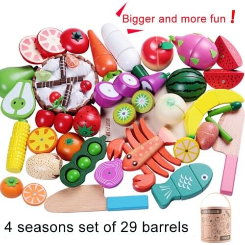 Montessori Cut Toy Fruits Vegetables Plastic Wooden Classic Game Simulation Kitchen Series Early Education Gift Play House Toy