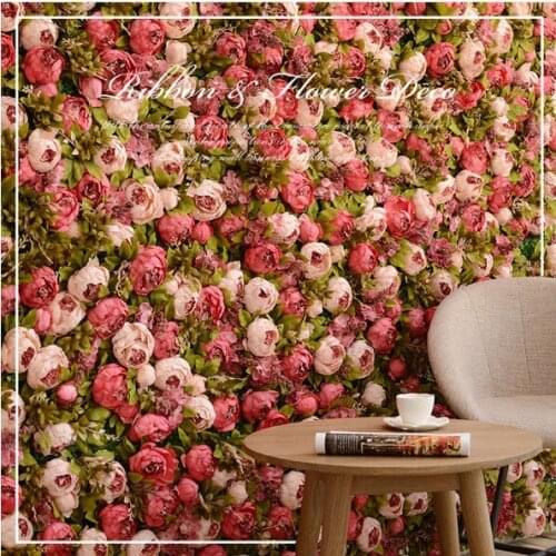 1.2m*1.2m top quality artificial flower wedding decoration background wall red silk rose Peony hydrangea simulation flowers row