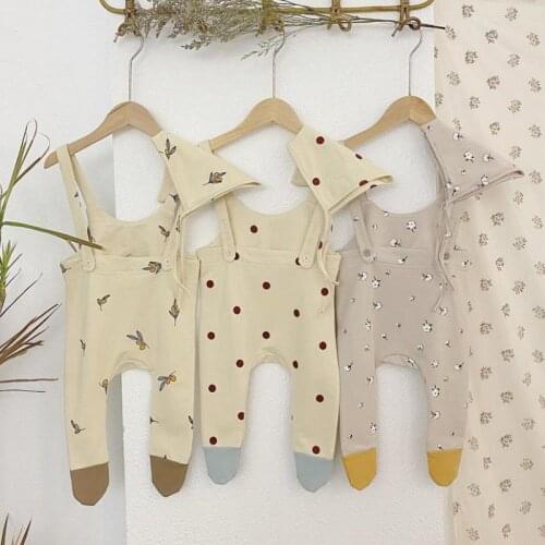 Newborn Girl Boy Romper Cotton Kids Overalls Baby Sleeveless Floral Jumpsuit Autumn Baby Clothes With Hat