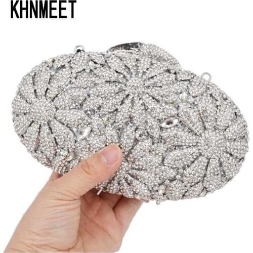 LaiSC Blue Daisy floral luxury crystal evening bag ladies handbag rhinestone Clutch bag bride wedding party holiday purse SC029