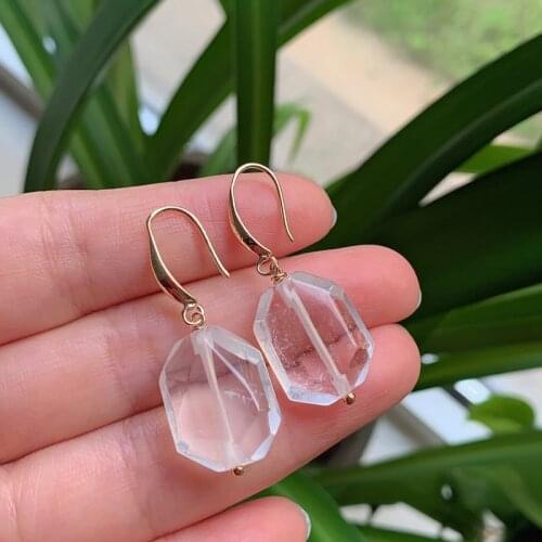 Healing Jewelry Natural Clear Quartz Stone Earrings Citrines Pendulum Dangle Amazonite Amethysts Pink Crystal Earring for Women