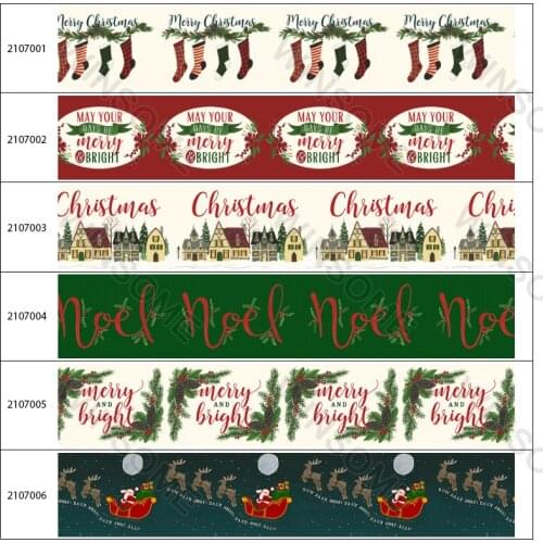 Merry Christmas Reindeer Grosgrain Ribbons Printed For Hair Bows DIY Crafts Handmade Bows Accessories 10yards
