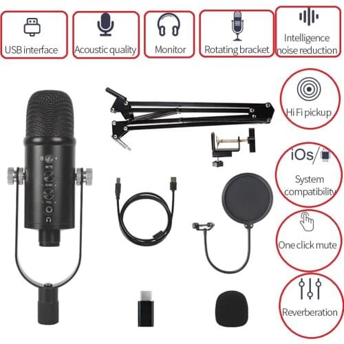 Computer Streaming USB Microphone Metal Condenser Microphones for Laptop Recording Studio Karaoke Youtube TIKTOK Plug and Play