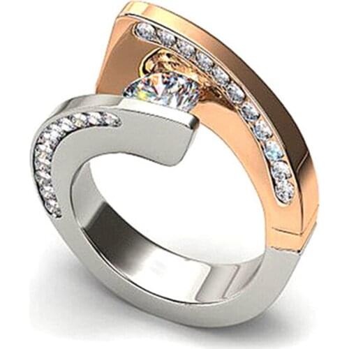 Fashion Geometric Cross Two-tone zircon Ring Women And Man Rings Jewelry Wedding Rings