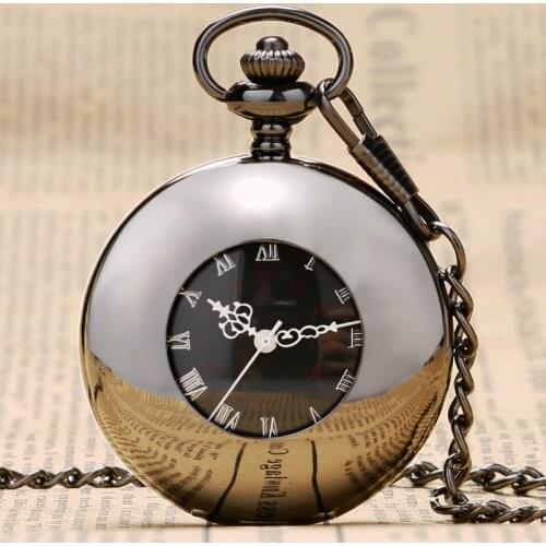 Trendy Style Hollow Black Smooth Case With White Roman Number Dial Mechanical Steampunk Fob Pocket Watch
