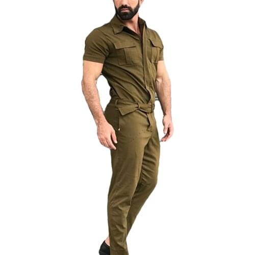 Men Short Sleeve Casual Basic Work Coverall Pure Color Cargo Overalls Street Wear Jumpsuit