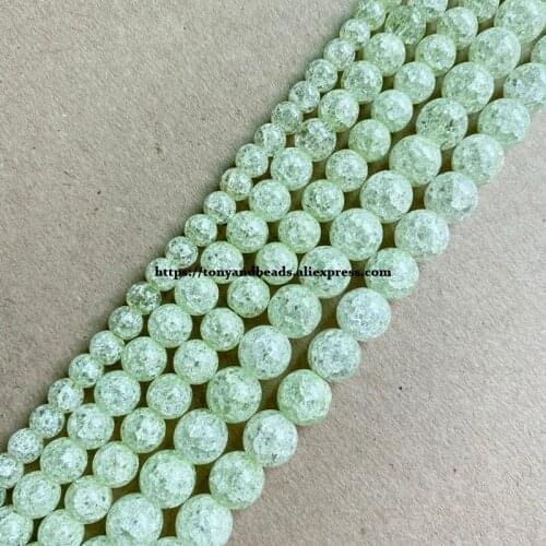 Natural Stone Light Green Color Dyed Snow Cracked Crystal Round Loose Beads 15" 4 6 8 10 12MM Pick Size For Jewelry Making DIY