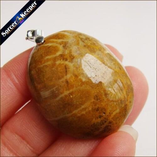 New New Trendy Men Bijoux Jewelry Natural Coral Fossil Stone Chrysanthemum Pendant Beads Fit Necklace Gift Leather Choker HS303