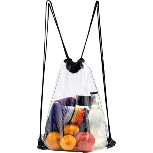 New Cool Transparent Drawstring Backpack Cinch Sack School Tote Gym Bag Sport Pack