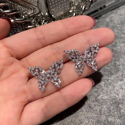 Charm Hollow Butterfly Stud Earrings Fashion Luxury Jewelry With White Crystal Zircon Shiny Unique Insect Ear For Women Girl