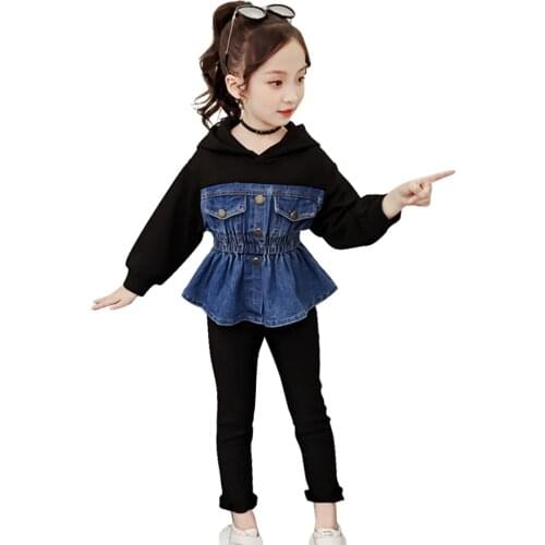 Clothes For Girls Patchwork Costume For Girls Hoodies + Pants Tracksuit For Girl Spring Autumn Childrens Clothing 6 8 10 12 14