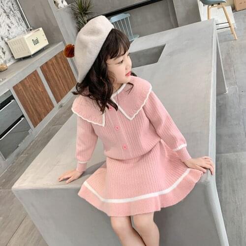 Autumn Baby girl clothes new sweater set childrens pure color knit suit sweater girls warm sweater skirt two-piece 2-6Y #0158