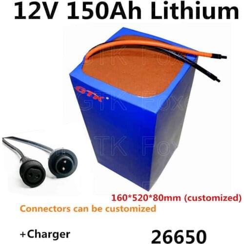 Rechargeable 26650 12V 150Ah lithium liion battery pack for Solar panel solar energy storage RV Engine Starting Battery+Charger