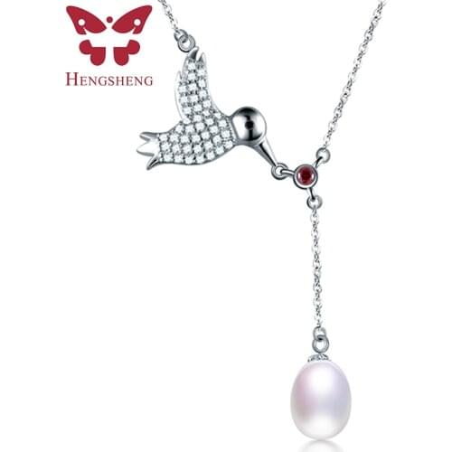 HENGSHENG Fine Birds Design Jewelry Pendants, New 45cm Box Chain Rice Natural Freshwater Pearl Necklace With Gift Box 45cm chain