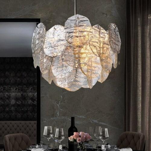 Post-modern Nordic glass leaf chandelier designer living room restaurant light in the bedroom creative feather simple art lamps