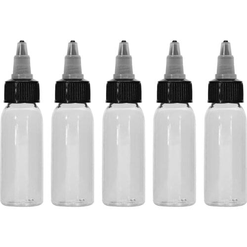 Fast Shipping 5Pcs 30ml Empty Tattoo Ink Bottles Twist Cap Plastic Clear Transparent Tattoo Pigment Container Tattoo Accessories