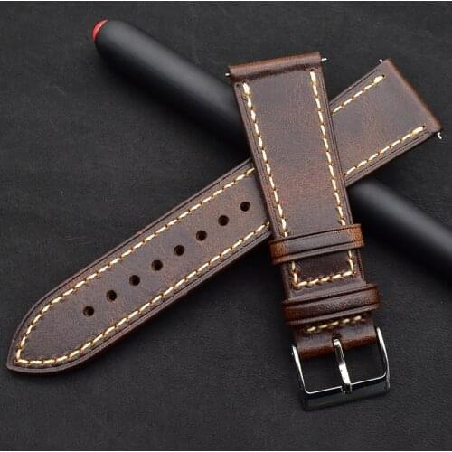 22mm 24mm Vintage Oil Wax Leather Strap Watch Bracelet Balck Blue Brown Replacement Wactband With Quick Release Spring Bar