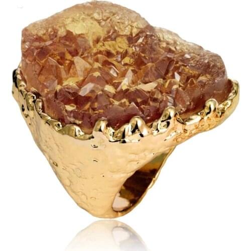 Luxury Gold Color Big Natural Stone Rings For Women Girl 2021 Fashion Irregular Crystal Wedding Ring Jewelry Party Gift