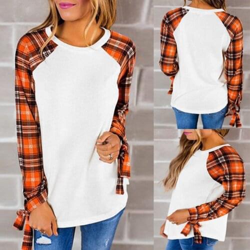 S-XL autumn spring casual leisure women tshirt floral print plaid womens long sleeve tops t shirt