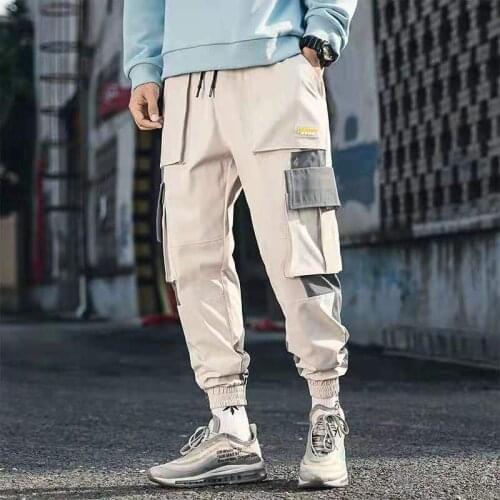 BANNAJI Men`s Hip Hop Cargo Pants Streetwear Loose Fit Ankle Cuffed Korean Style Trousers Casual Joggers For Male