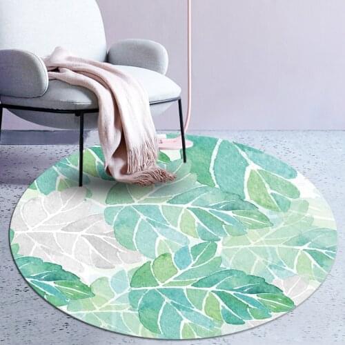 Light Green Leaf Bathroom Round Rug Anti-slip Washable Plant Printed Rug To Liivng Room Coffee Table Rug Kids Play Mat Chair Mat