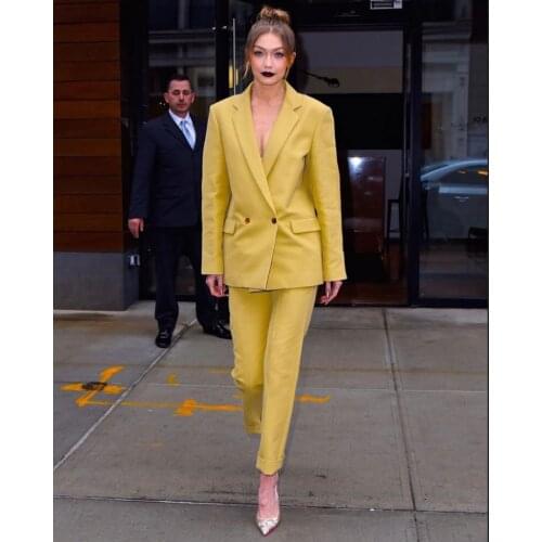 Light Yellow Ladies Suit Blazer Spring Summer Women Suits Office Wear Female Work Wear Office Suit 2 Pieces Suits(Jacket+Pants)