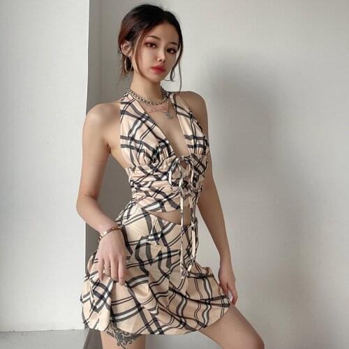 Strap Sexy Halter Top Backless V Neck Tank Top Outfit Women Crop Top With Bottton Bodycon Skirt High Waist Wide Leg Pants