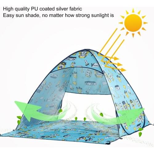 Outdoor Camping Tent 2-3 Person Pop Up Beach Tent Easy Setup Sun Shelter 190T Silver Coated Polyester Fabric Weatherproof Tent