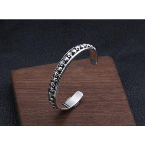 Solid 925 Sterling Silver skull punk rock Women men gift Cuff Bangle Bracelet jewelry A4761