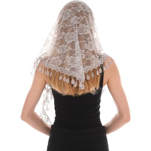 Embroidered Triangle Scarf for Church Shawl Catholic Church Prayer Shawl Sheer Floral Spanish Mantilla Lace Veil Wedding Cape