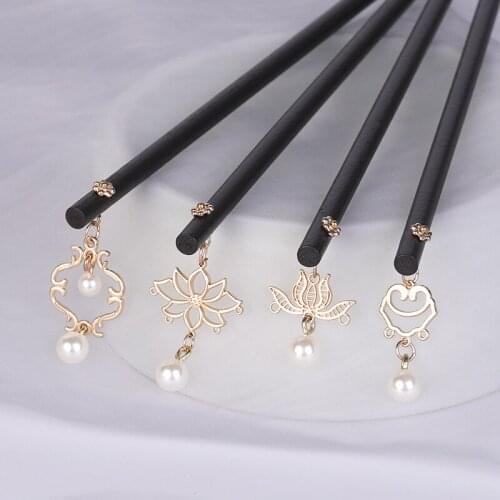 1PC Wooden Hairpin Chinese Traditional Headdress Pearl Tassel Vintage Charming Hair Ornaments For Women Girl Hair Accessories