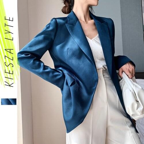Blue Blazer for Women 2021 Spring Autumn Trendy Korean Style Luxury Satin Suit Jacket OL Work Coat Female Outerwear