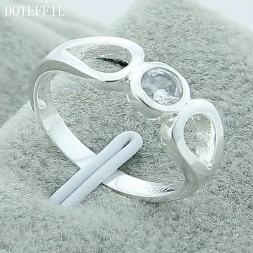DOTEFFIL 925 Sterling Silver Round AAA Transparent Zircon Ring For Women Wedding Engagement Party Fashion Charm Jewelry