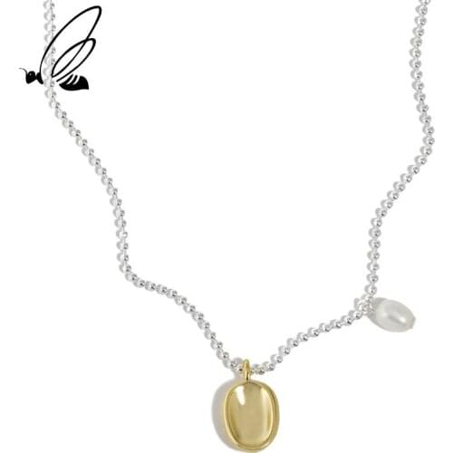 SSTEEL 925 Sterling Silver Necklaces For Womens Gold Pendant Necklaces Design Freshwater Pearl Round Bead Chain Fine Jewelry