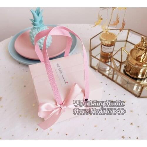 14.5x14.5x8cm Pink paper gift Box with handle,Mooncake biscuit Candy Box,Party Wedding Favors giveaway Gift Boxes 100pcs/lot