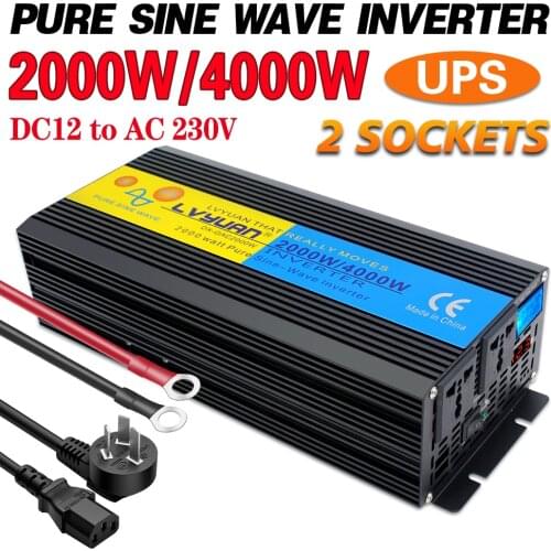 2000W/4000W(Peak) uninterruptible power supply Pure Sine Wave Power Inverter +Charger & UPS DC 12V to AC 220V LED Display