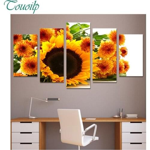 2018 new 5pcs 5D Diy Diamond Cross Diamond Rhinestone Diamond Mosaic Golden sunflower Glossy flowers Round&Square Home Decor