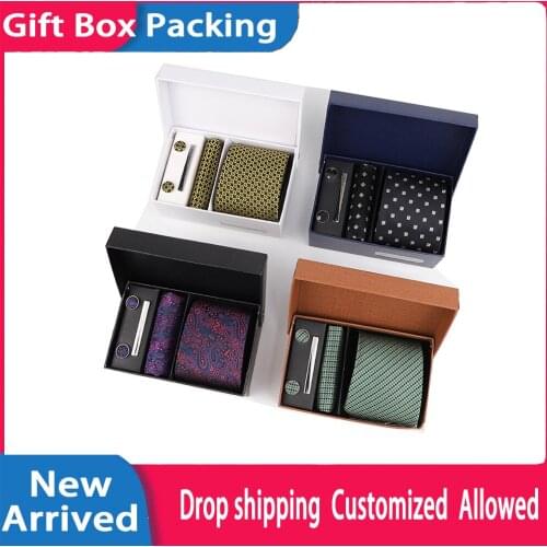 2020 Gifts for Men Neckties Paisley Jacquard Mens Ties Hankerchief Cufflinks Pocket Square Set Formal Dress Festival Party
