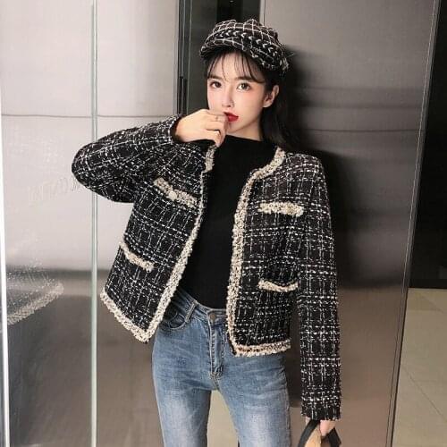 2021 new short bright silk tweed cardigan Jacket Female retro Hepburn style light mature wind Jacket Women temperament Coat