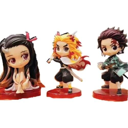 3Pcs/Set Rengoku Kyoujuro Kamado Tanjiro Nezuko pvc Collection Kawaiii Model Toys With Armor Garage Kits Children Desk Props