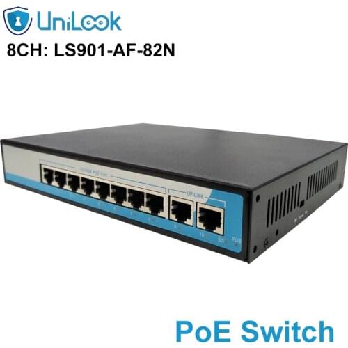 8 Port 100Mbps IEEE802.3af POE Switch/Injector Power over Ethernet Network Switch for IP Camera VoIP Phone AP devices 2 Up-link
