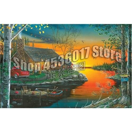 Diamond Embroidery Autumn Glow Cabins Sunrise Wall Art Diy Diamond Painting Cross Stitch Full Mosaic Decoration Decor Christmas