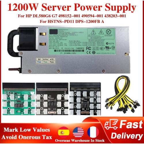 1200W Mining Server Power Supply PSU For HP DL580G6 G7 With 10/12 Port 6Pin GPU PSU PCI-E Breakout Board 6Pin to 8(6+2)Pin Cable
