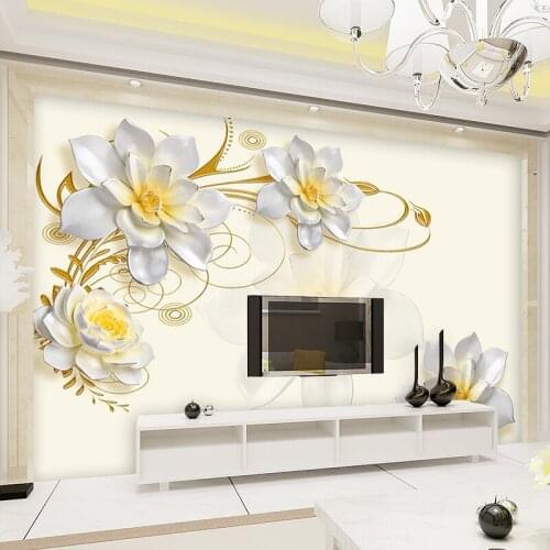 Large Emboss Magnolia Flower 3d Wall Murals Wall paper for Living Room 3d Flower Wallpaper TV Background 3d Wall Papel Mural