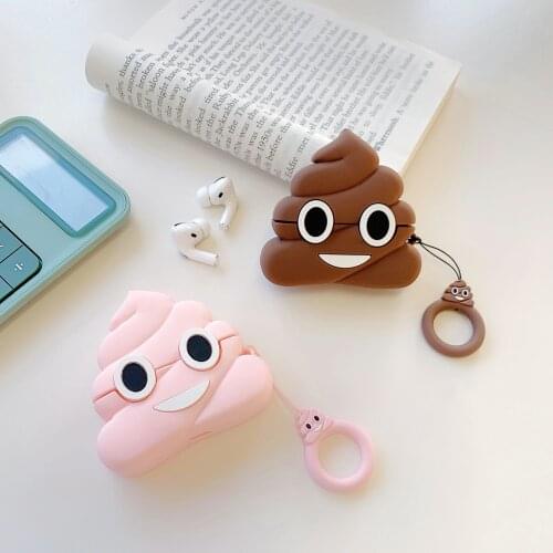 For Apple Airpods Pro 3D Cartoon Poop Smile Face AirPods 1 2 case Wireless Earphone Headphone Protect Cover Finger Ring Strap