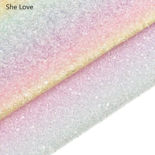 Chzimade 1/2 Yard Chunky Glitter Synthetic Leather Fabric Gradient Rainbow PU Leather Fabric For Bags DIY Sewing Materials